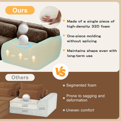Chocolate L-Shape Plush Boneless Modular Sofa with Chaise Pillows