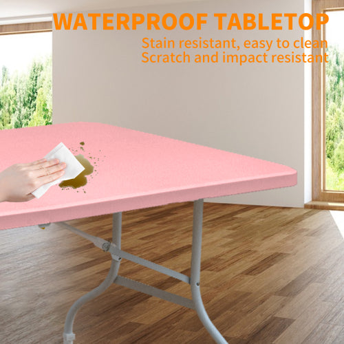 6ft Pink Folding Table, Portable Plastic Table for Camping, Picnics, Parties, High Load Bearing Foldable Table