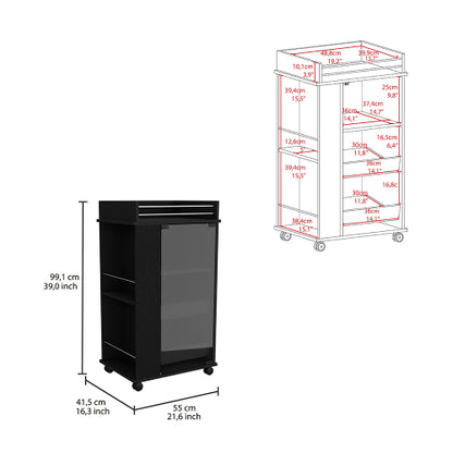 Bar Cart with Casters, Glass Door and 2-Side Shelf