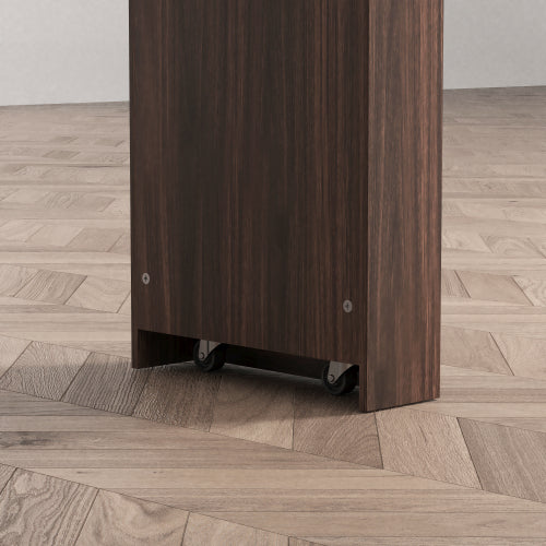 Modern Bar Cabinet with Rotating top, Counter Height Dining Cabinet with 6 Storage space and 2 Ribbed Glass Door for Kitchen, The Rotating Top with 3 Storage Shelves Dining Room, Living Room, Walnut