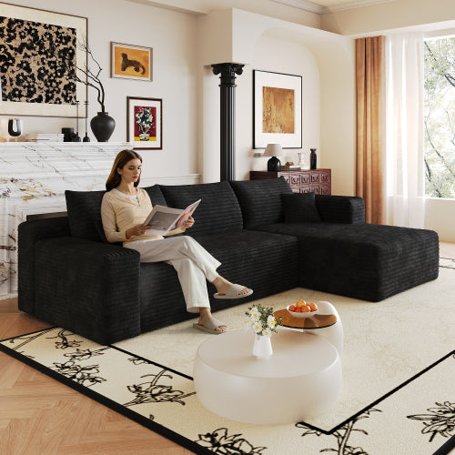103 inch  Black L-Shape Cloud Deep-Seat Corner Sectional Sofa, No Assembly