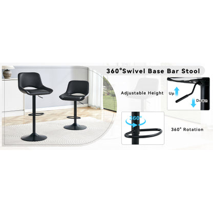 Modern Swivel Adjustable Bar Stools Set - 2 Pack, Black PU Material, with Footrest, Holds Up to 250 lbs, Suitable for Home Bars and Kitchen Islands .