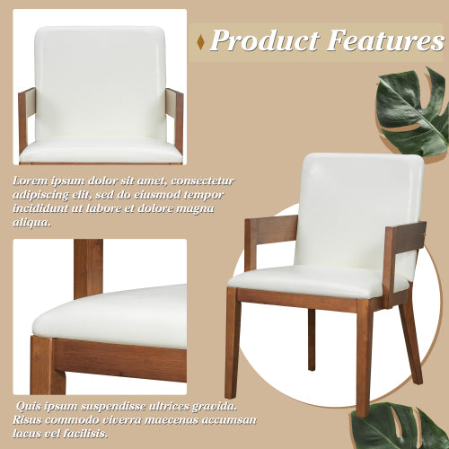 Set of 2 Modern Dining Chairs, Walnut Hardwood Frame with White Glossy PU Leather Upholstery