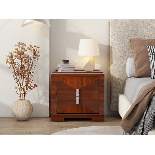 Mid-Century Modern Nightstand, 2 Drawers Wide Sofa Side Table,Wood Diamond Shaped End Table with Storage,Closet with Heavy Duty Base,Small Bedside Table for Bedroom,Living Room,Entrance, Dark Brown