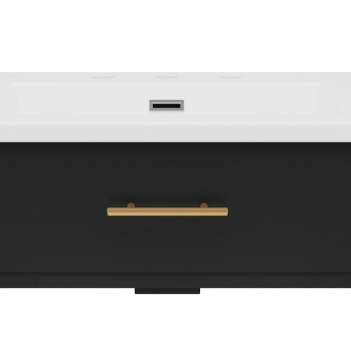 31" Bathroom Vanity with Sink, Bathroom Cabinet with Soft Close Doors and Adjustable Shelf, Curved Profile Design, Rubber Wood Legs, Black