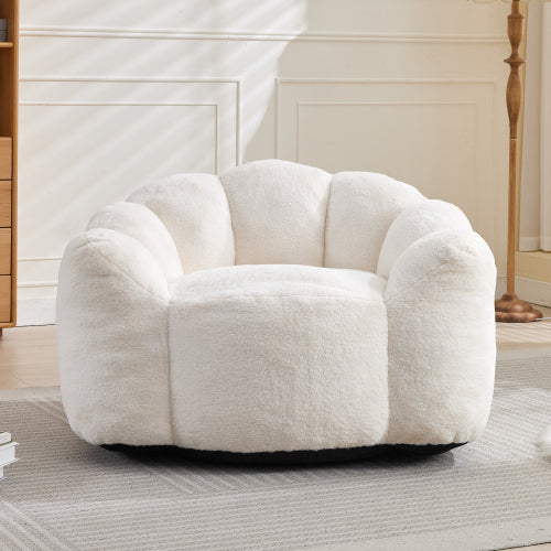 White Lotus-Shape Compression Bean Bag Sofa with Pull Ring, No Assembly