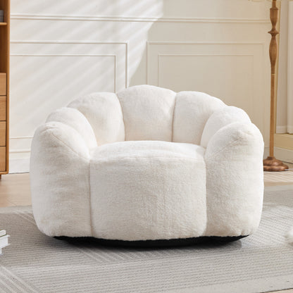 White Lotus-Shape Compression Bean Bag Sofa with Pull Ring, No Assembly