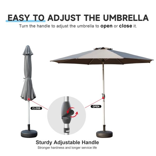 9FT Patio Umbrella, Outdoor Table Umbrella with Push Button Tilt and Crank, UV Protection Waterproof Market Sun Umbrella with 8 Sturdy Ribs for Garden, Deck, Backyard, Pool (Gray)