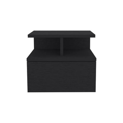 Black Wengue Floating Nightstand, Wall-Mounted Single Drawer & Top Shelf Storage Side Table