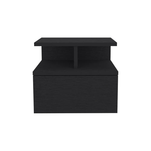 Black Wengue Floating Nightstand, Wall-Mounted Single Drawer & Top Shelf Storage Side Table