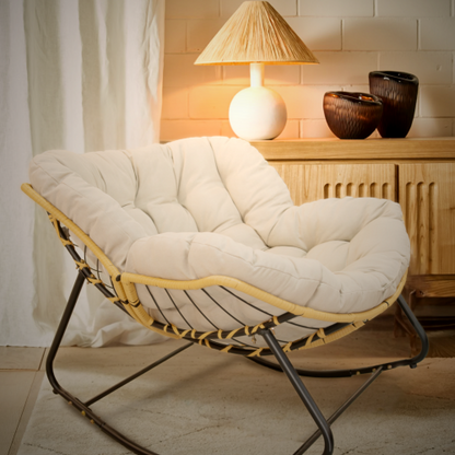 Larger Outdoor Rocking Chair, Patio Egg Rocking Chair, Indoor Papasan Chair, Rattan Wicker Lounge Chair,