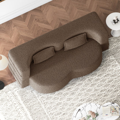 Brown Convertible Sherpa-Fleece Full-Size Floor Sofa-Bed 15 inch  Height with 2 Pillows No-Assembly