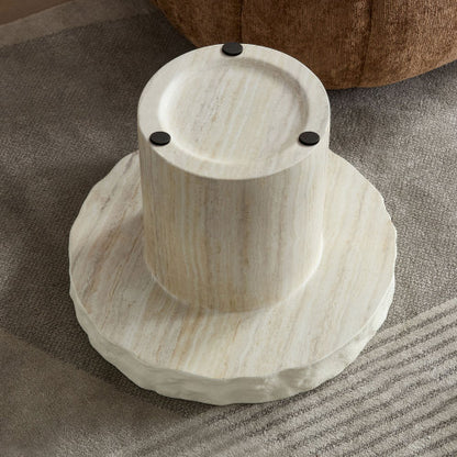 23.82inch  Beige Faux Mars Texture Fiberglass Coffee Table, No Assembly