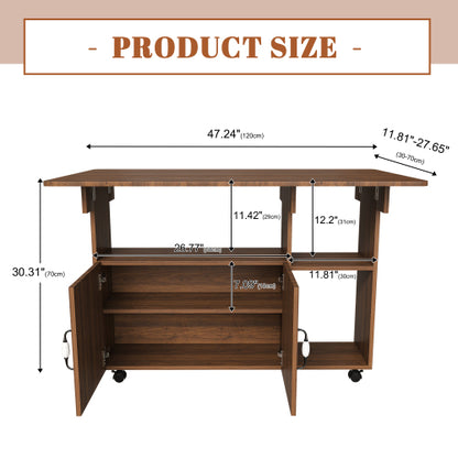 47-Inch Folding Dining Table with Storage Shelves and Wheels