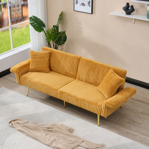 79-Inch Foldable Corduroy Double Sofa Bed with Foldable Armrests for Small Spaces