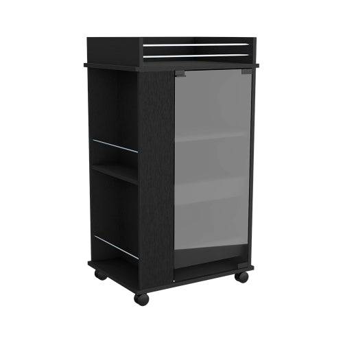 Bar Cart with Casters, Glass Door and 2-Side Shelf
