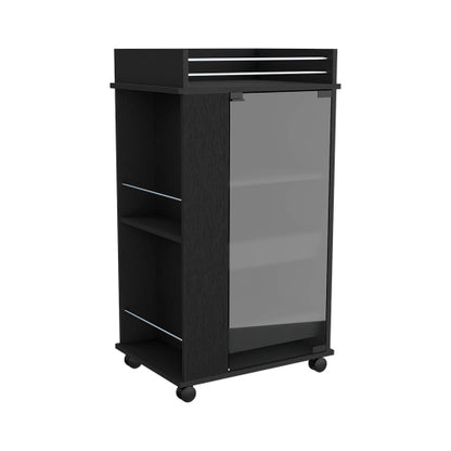 Bar Cart with Casters, Glass Door and 2-Side Shelf