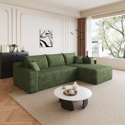 95 inch  Green Plush Corduroy U-Shaped Cloud Modular Sofa, No Assembly