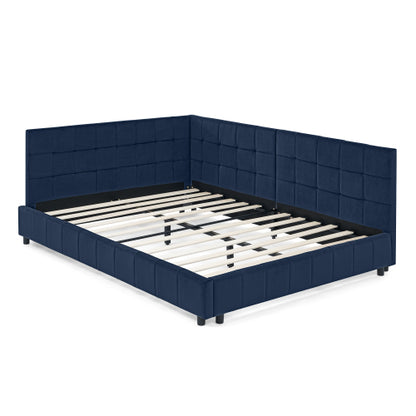 Full Size Upholstered Tufted  Bed Frame, Sofa Bed Frame with Comfortable Backrest and Armrests, Full Size Bed for Bedroom, Living Room,Velvet, Dark blue(80.5inch *59inch *30.5inch )