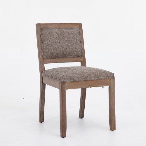 2-Piece Farmhouse Fabric Upholstered Dining Chairs, Mid-Century Solid Hardwood Side Chairs, Cushioned Coffee Chairs for Kitchen & Breakfast Nook