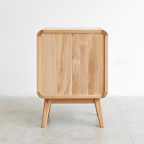 Solid Oak Nightstand, Nordic Style Open Compartment Bedside Table with Cable Hole & Rounded Edge