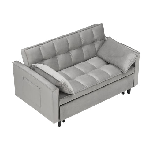 Modern Velvet 3-in-1 Convertible Sleeper Loveseat Futon Sofa-Bed w/Pockets & Pillows for Living Room