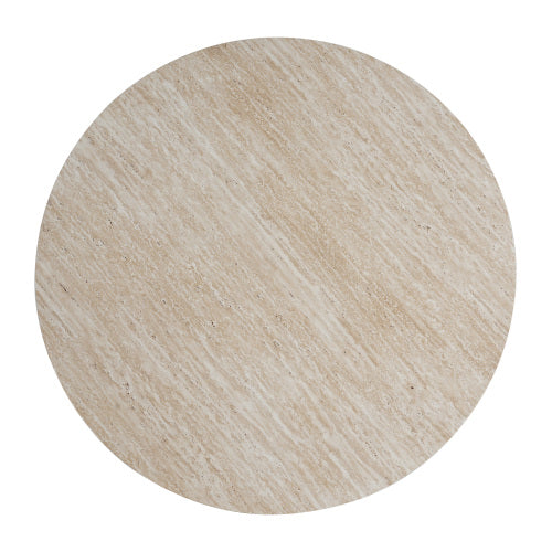 31.5inch  Round Coffee Table Marble Pattern Top Wood Grain Base Modern Accent