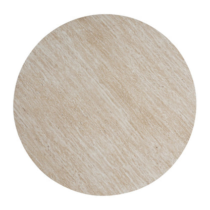 31.5inch  Round Coffee Table Marble Pattern Top Wood Grain Base Modern Accent