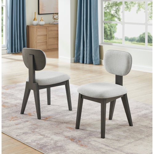 Set of 2 Light Gray Fabric Contemporary Dining Chairs, Gray Rubberwood Plywood MDF Curved Back Chairs