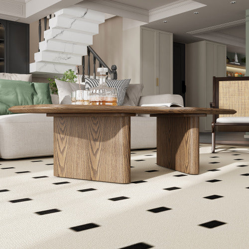 47 Inch Irregular Coffee Table Rustic Ash Wood Veneer Modern Living Room Center Table