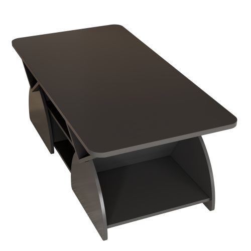 Modern Rectangular Coffee Table with Storage Shelves Engineered Wood Black