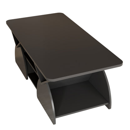 Modern Rectangular Coffee Table with Storage Shelves Engineered Wood Black