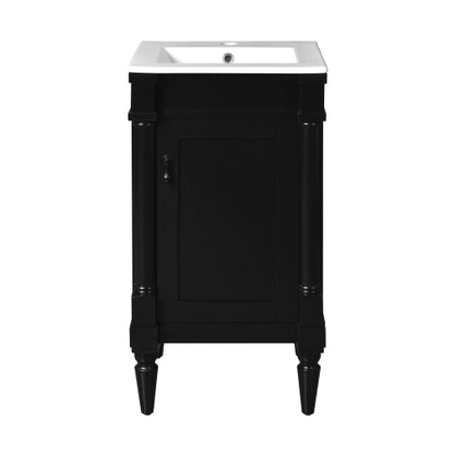 18-Inch Modern Bathroom Vanity with Sink, Modern Bathroom Storage Cabinet with Door, Freestanding Small Space Bathroom Cabinet, Single Sink Cabinet with Adjustable Shelf, Black