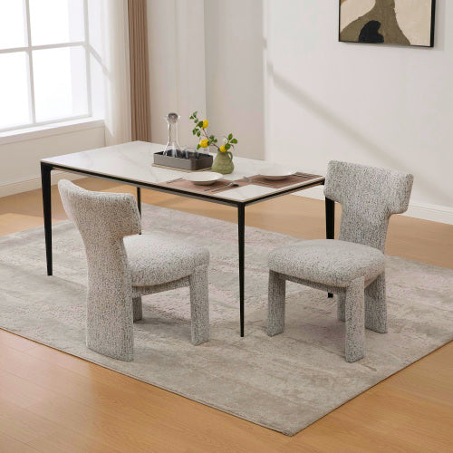 Curved Back Chenille Dining Chairs with Rubberwood Legs, Set of 2, White/Black