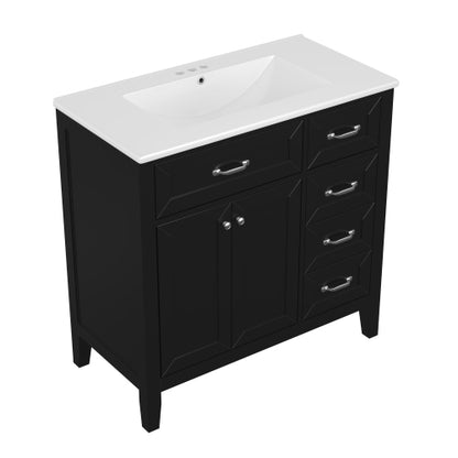36" Bathroom Vanity with Sink Combo, Black Bathroom Cabinet with Drawers, Solid Frame and MDF Board (Old Sku:JL000007AAB)