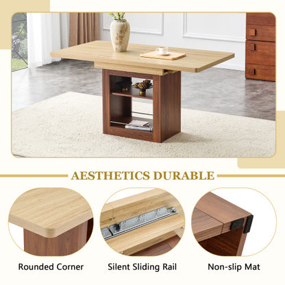 Expandable MDF Dining Table with Storage, Walnut Finish