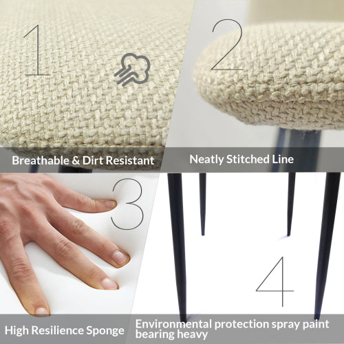 Linen Upholstered Dining Chairs with Black Metal Legs, Set of 4, Beige