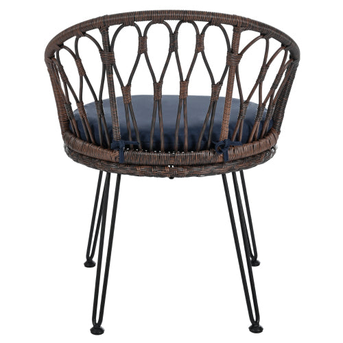 U_STYLE Outdoor Leisure Set, 2 Rattan Single Chairs with A Glass Round Table, Perfectly Suited for Patios, Balconies, and Courtyards