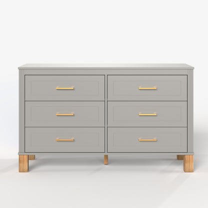 Gray 6 Drawer Double Dresser Modern Storage Cabinet with Metal Handles Solid Wood Legs