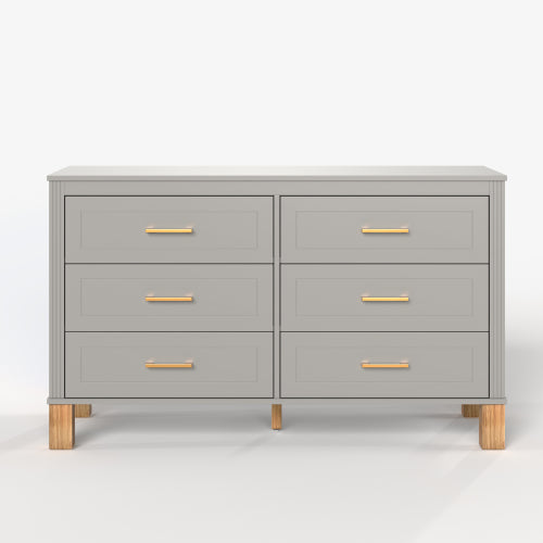 Gray 6 Drawer Double Dresser Modern Storage Cabinet with Metal Handles Solid Wood Legs