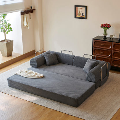 78.8 inch  Grey Corduroy Convertible Sofa Bed, Loveseat