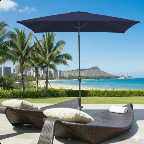 6.5 x 10 ft Navy Blue Rectangular Patio Umbrella with Crank, Tilt, Polyester UV-Resistant Canopy for Pool, Backyard & Patio (Without base)