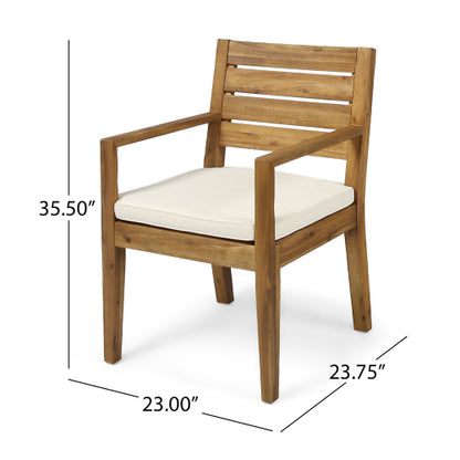 Outdoor Dining Chair Set of 2,Sandblast Natural Stained With Beige Cushion