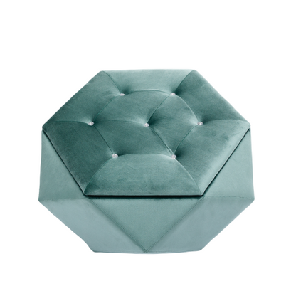 34 inch Green Polygon Velvet Storage Ottoman, Diamond Tufted Upholstered Footrest for Living Room & Bedroom Storage