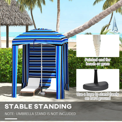 Outsunny 5.9' x 5.9' Portable Beach Umbrella, Ruffled Outdoor Cabana with Walls, Vents, Sandbags, Carry Bag, Blue Stripe