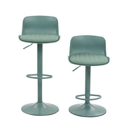 Bar Stools Set of 2 - Height Adjustable Swivel Counter Height Barstools with Back, Armless PU Leather Kitchen Island Chairs, Sturdy Large Base for Home/Bar/Restaurant-Mint Green