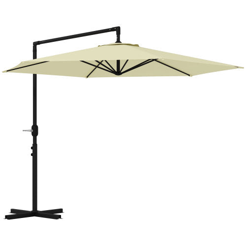 9.5FT Cantilever Patio Umbrella with Crank, Cross Base and Air Vent, Round Hanging Offset Umbrella, Heavy Duty Outdoor Umbrella for Garden, Pool, Backyard, Deck, Beige