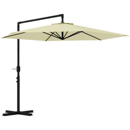 9.5FT Cantilever Patio Umbrella with Crank, Cross Base and Air Vent, Round Hanging Offset Umbrella, Heavy Duty Outdoor Umbrella for Garden, Pool, Backyard, Deck, Beige