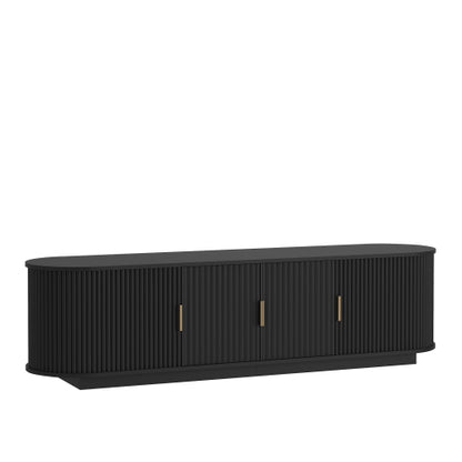 66.9 Inch Farmhouse Fluted Sliding Door TV Stand Adjustable Shelf Media Console for 75 Inch TV