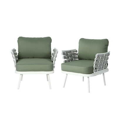Mariano Steel Club Chair Set of 2, Off White+Green